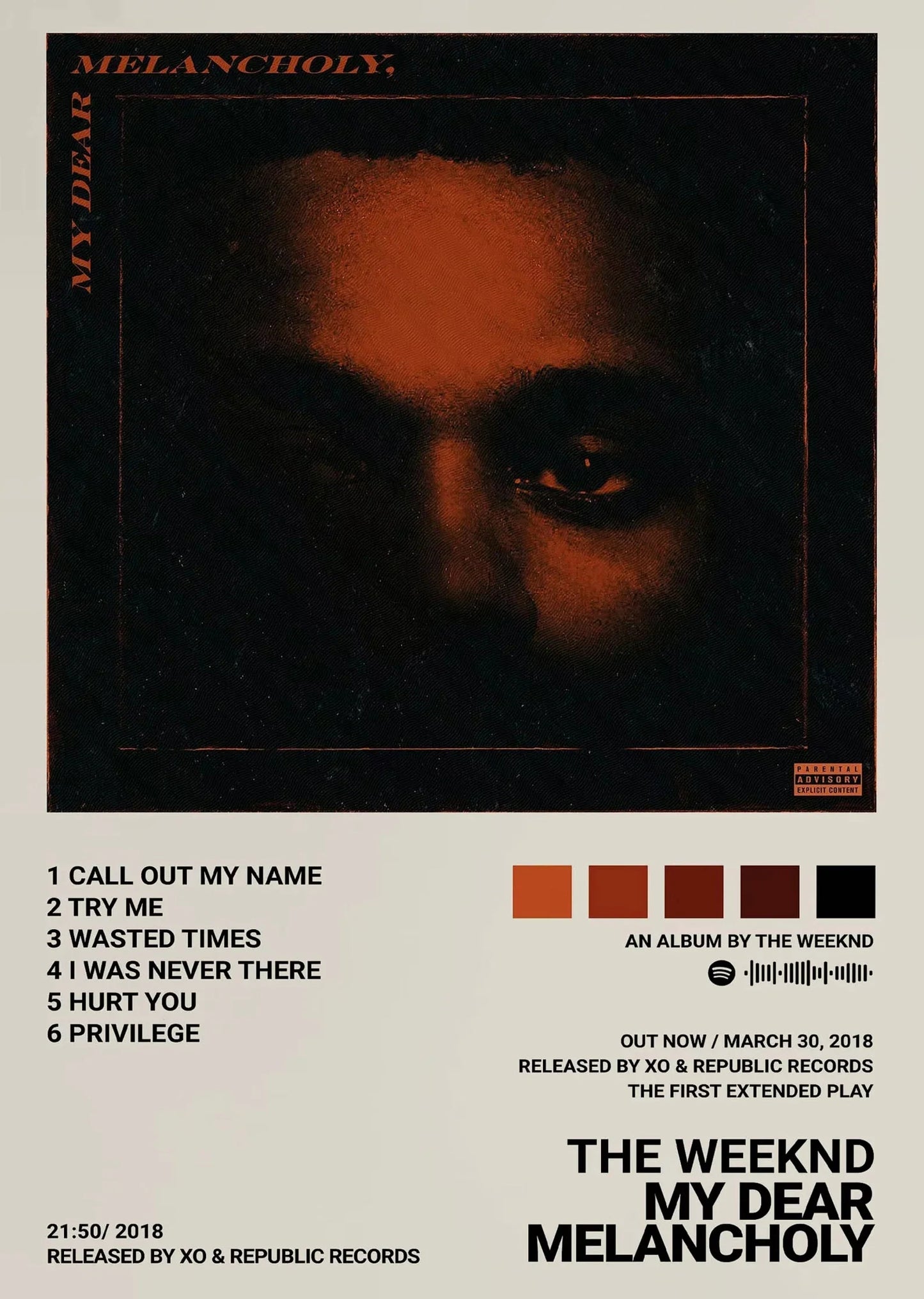 The weeknd hip hop canvas painting singer featuring a dark portrait with warm orange lighting for living room home decor