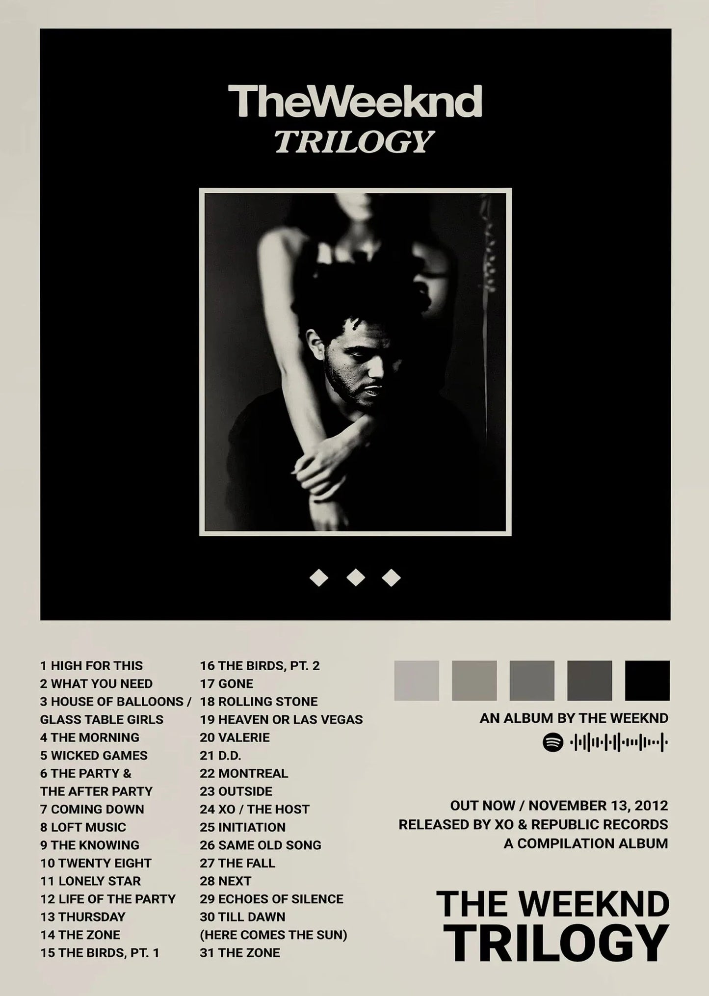 Black and white weeknd hip hop canvas painting singer album cover art for living room home decoration gift