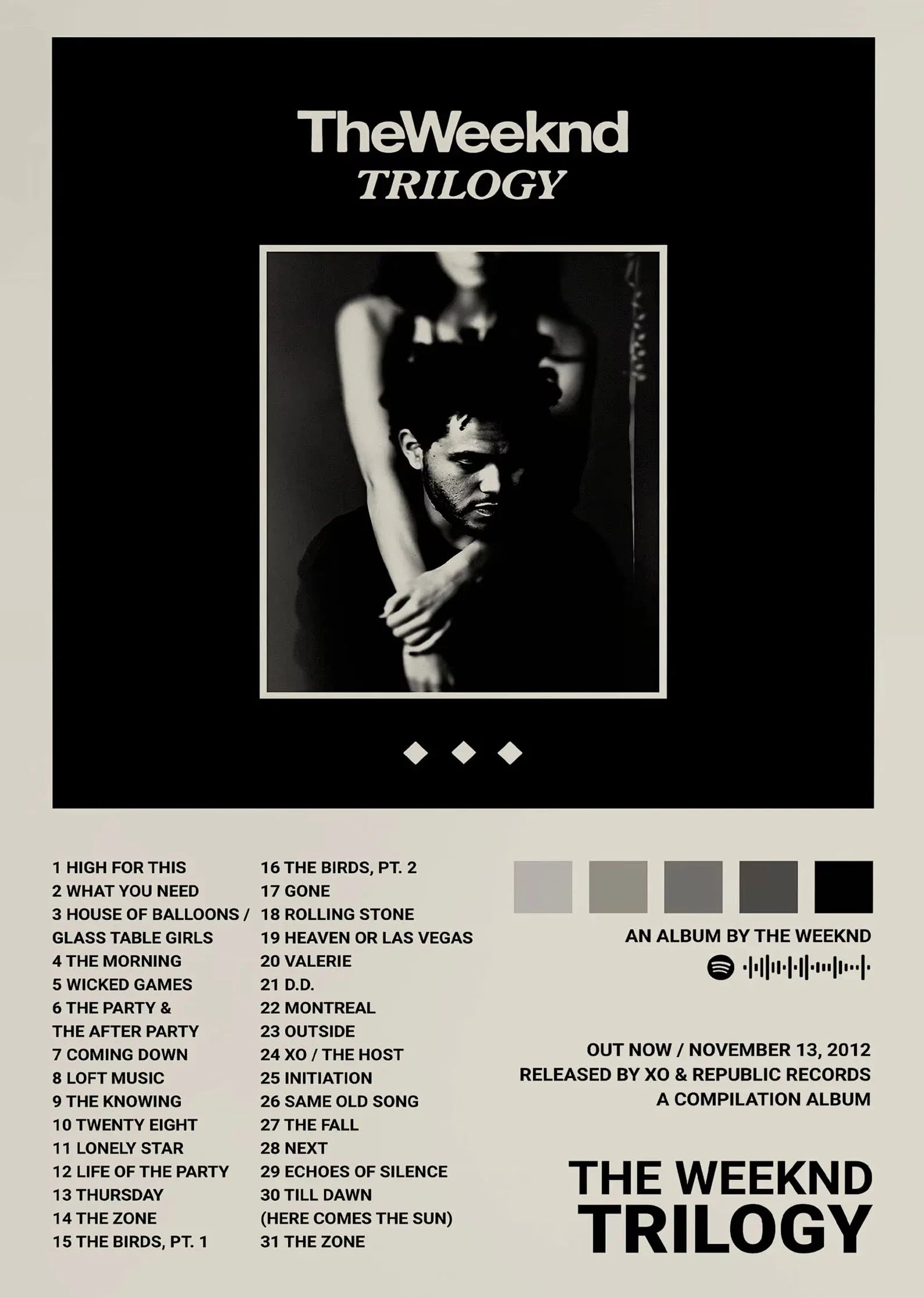 Black and white weeknd hip hop canvas painting singer album cover art for living room home decoration gift