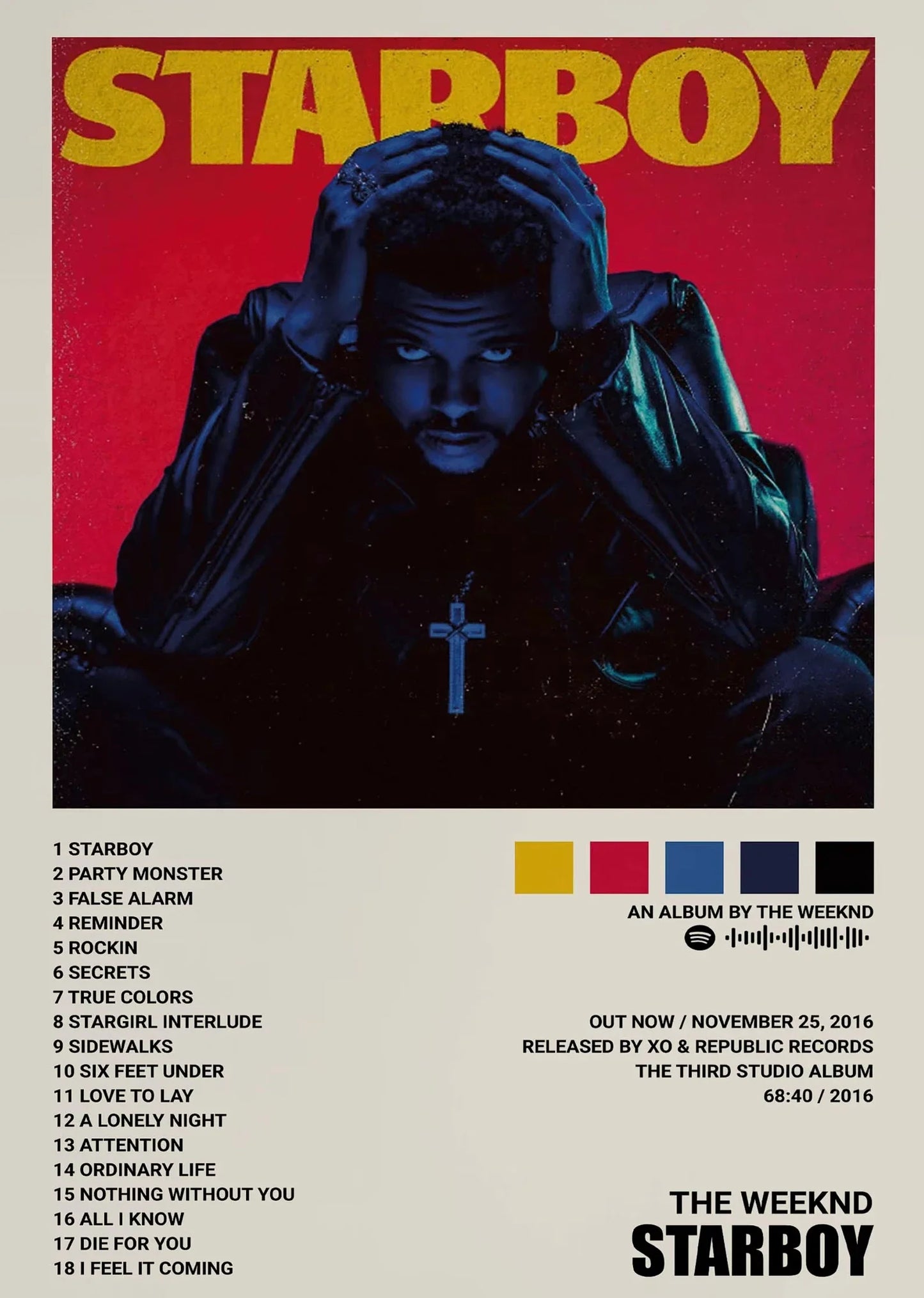 Music album star the weeknd hip hop poster with bold yellow lettering on red canvas painting singer for living room home decor