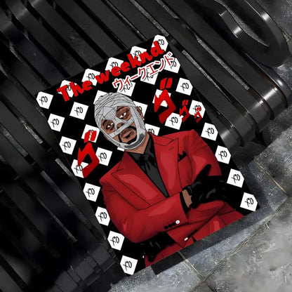 A vibrant red and black acrylic hip hop poster featuring the weeknd in red suit for bar home decor and bedroom walls