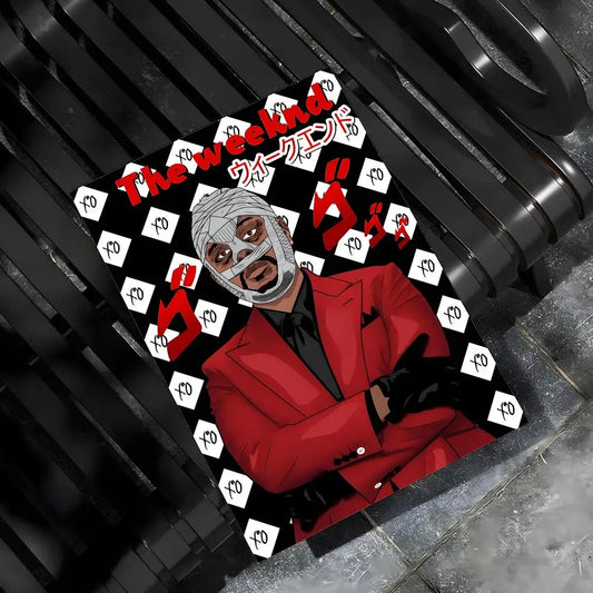 A vibrant red and black acrylic hip hop poster featuring the weeknd in red suit for bar home decor and bedroom walls
