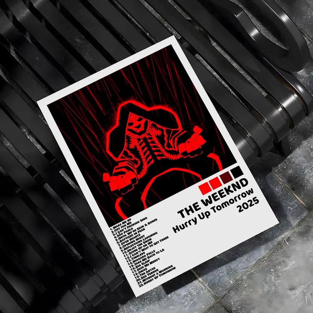Red neon-style weeknd hip hop poster on white paper for bar home decor and living room wall art decoration