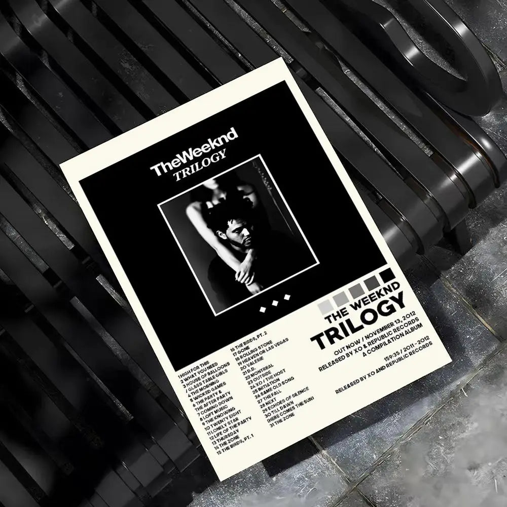 Black and white weeknd hip hop poster featuring artist embrace for living room bar home decor mural painting decoration