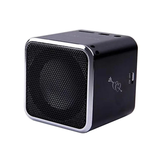 Black cube-shaped music angel bluetooth speaker with silver trim mesh grille for mp3 player phone usb use
