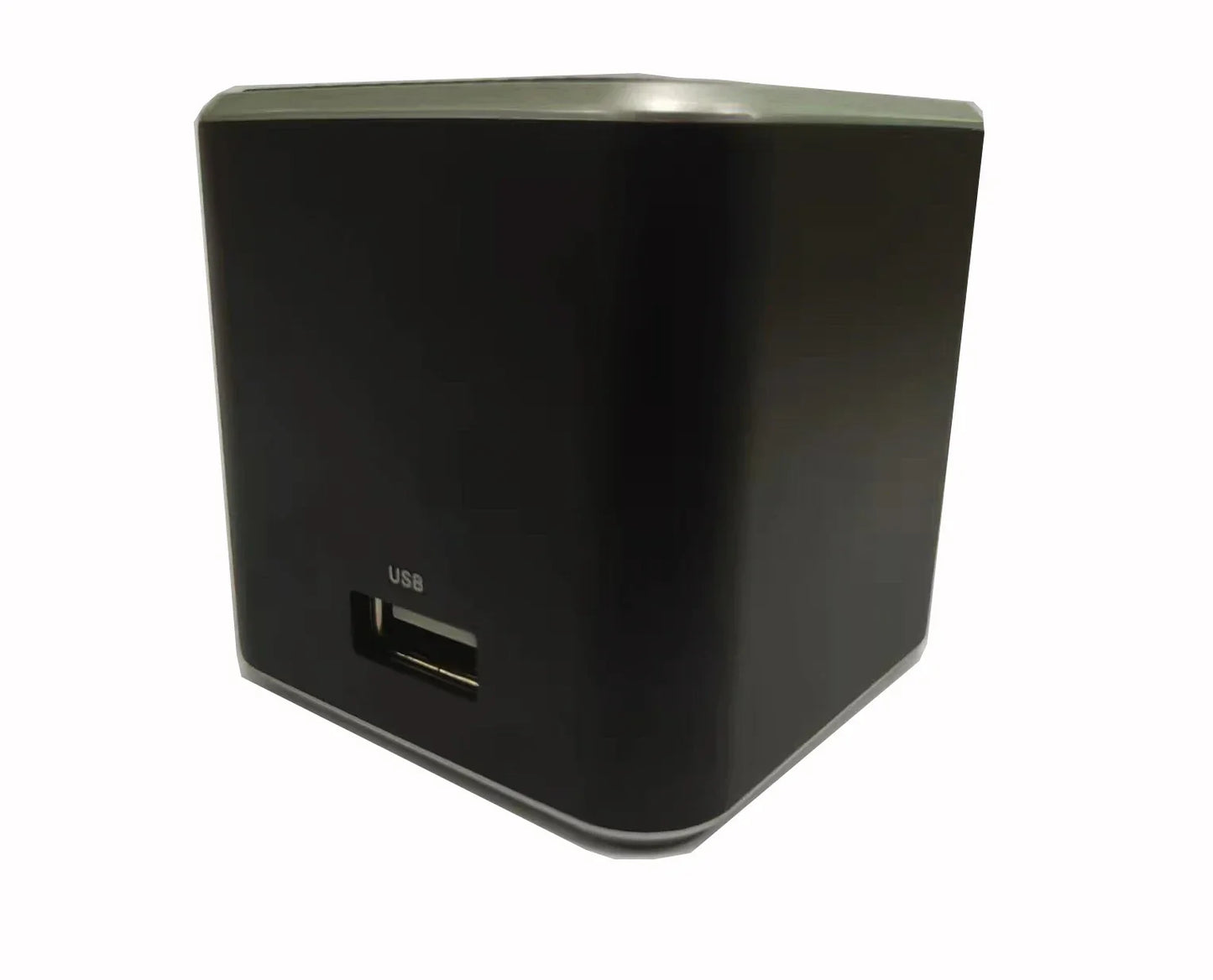 Black cube-shaped music angel bluetooth speaker usb hub with matte finish and silver trim for mp3 player phone use