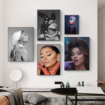 A collection of five high quality framed canvas prints featuring ariana grande music art posters for home decor