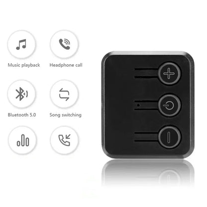 Black square-shaped bluetooth 5.0 wireless audio adapter with control buttons for stereo bluetooth hat movement module headphones caps unique tech
