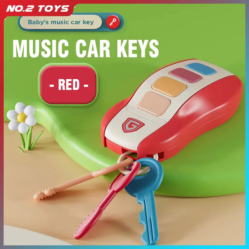 Red and white plastic music car key baby toy with colorful buttons and pink and blue keys for pretend play simulated use