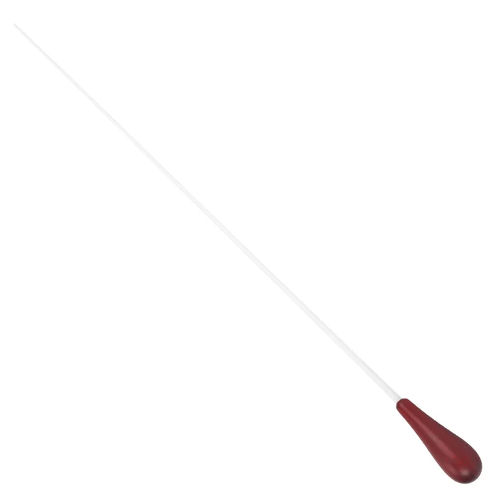 A sleek white 38.3cm music wand orchestra baton with a polished concert conducting rosewood teardrop handle