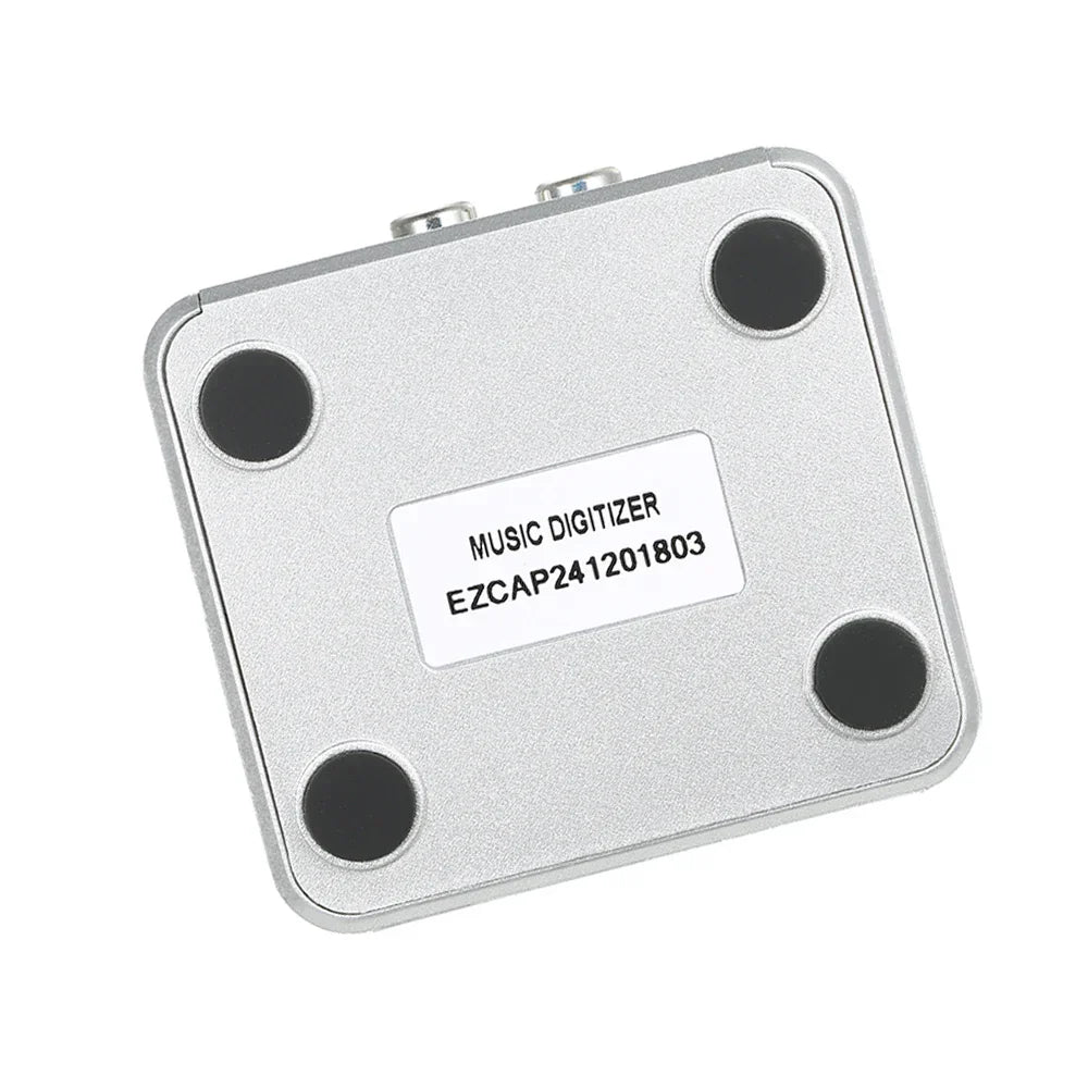 Silver rectangular music digitizer with four black feet and label music digitizer ezcap241201803 for music player record use