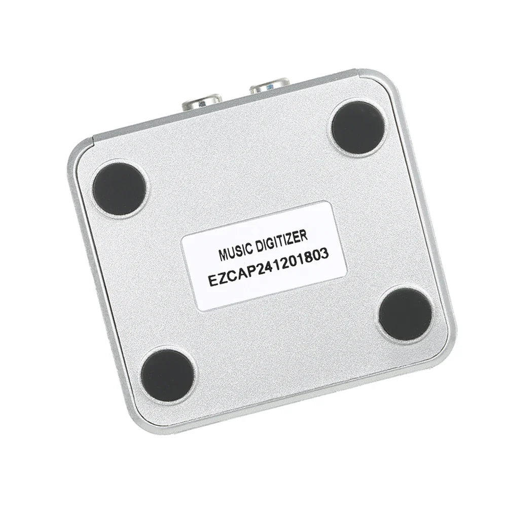 Silver rectangular music digitizer with mini usb port and remote control for analog music recording and playback