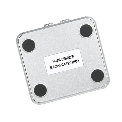 Silver rectangular music digitizer with mini usb port and remote control for analog music recording and playback