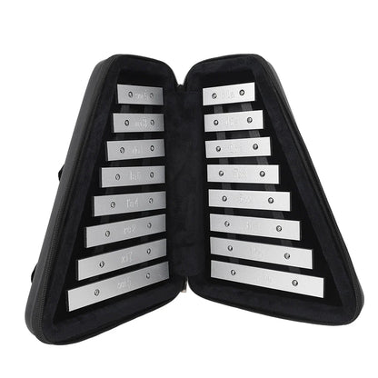 Set of silver-toned aluminum knock piano xylophone tuning forks in black case for early education knock and funny toys gifts