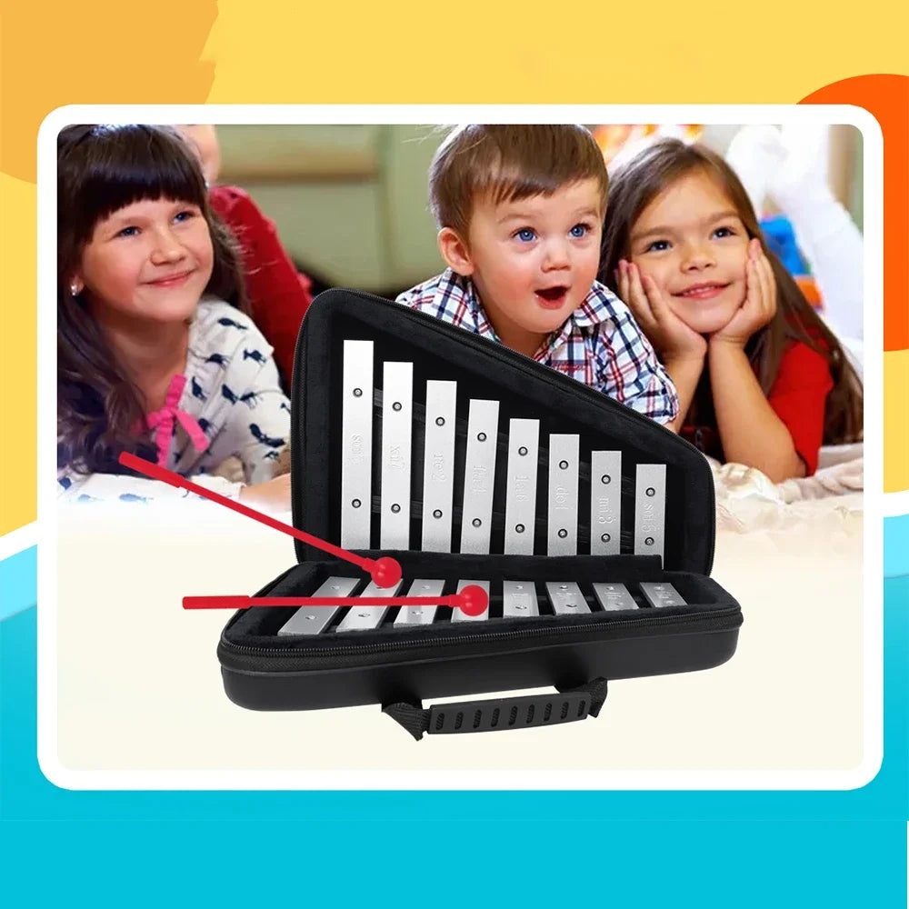 Black carrying case with silver aluminum knock piano xylophone and red mallets for early education funny toys gifts