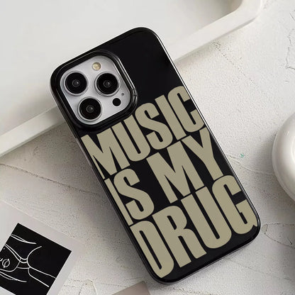 Black phone case with bold beige music is my drug text in modern font for iphone pro max case plus cover case drug case