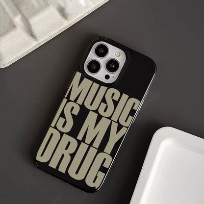 Black phone case with bold beige music is my drug text on the back for iPhone pro max case plus cover case drug case