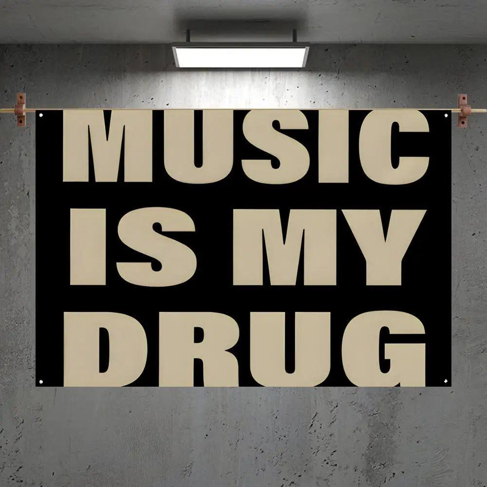 Black drug funny flag with bold cream custom wall hanging music is my drug background art banner for home decor