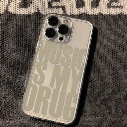 Clear transparent shockproof drug phone case for iphone with music is my drug printed in bold gray on back cover