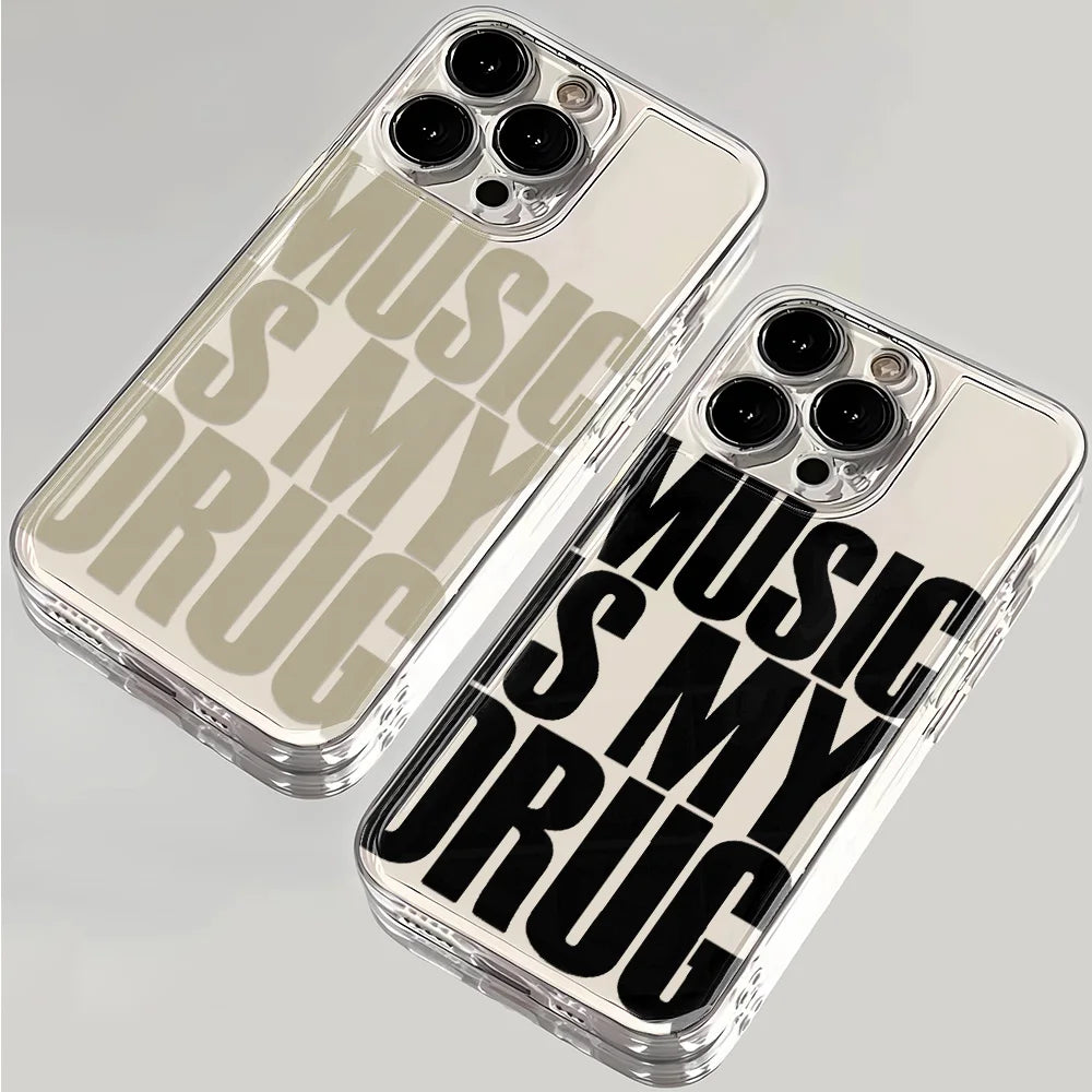 Clear transparent shockproof phone back cover for iphone with music is my drug printed drug phone case design