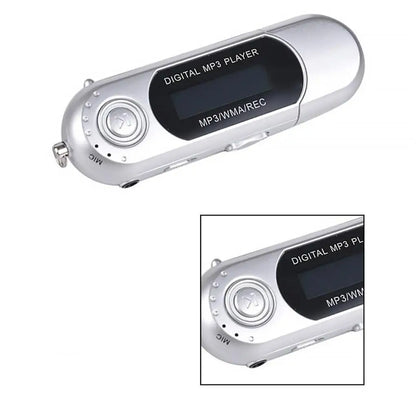 Silver music mp3 player with sleek rounded design black display screen featuring radio long endurance and smooth u disk operation