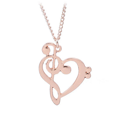 Rose gold music note heart necklace with openwork treble and bass clef pendant infinity love charm stainless steel