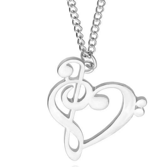 Silver heart-shaped pendant music note heart with treble and bass clef women infinity love charm necklace