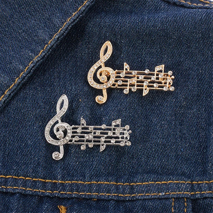 Two sparkling music note large brooches in gold and silver tone with austrian crystal scarf pins for jewelry party dress