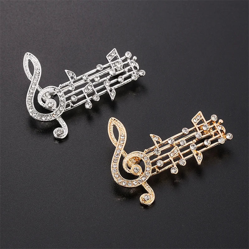 Two note large brooches in silver and gold with austrian crystal scarf design for jewelry party dress decoration