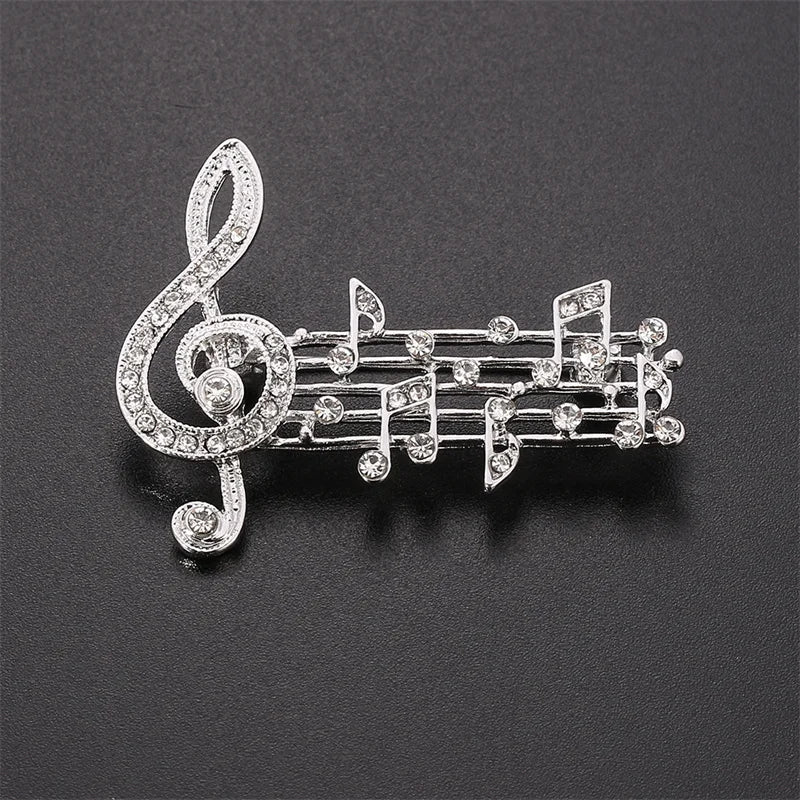 Silver note large brooch adorned with sparkling austrian crystals perfect for jewelry party dress and scarf decoration