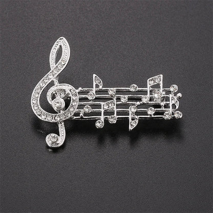 Silver note large brooch adorned with sparkling austrian crystals perfect for jewelry party dress and scarf decoration