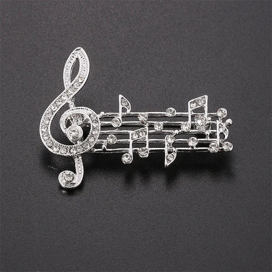 Silver note large brooch adorned with sparkling austrian crystals perfect for jewelry party dress and scarf decoration