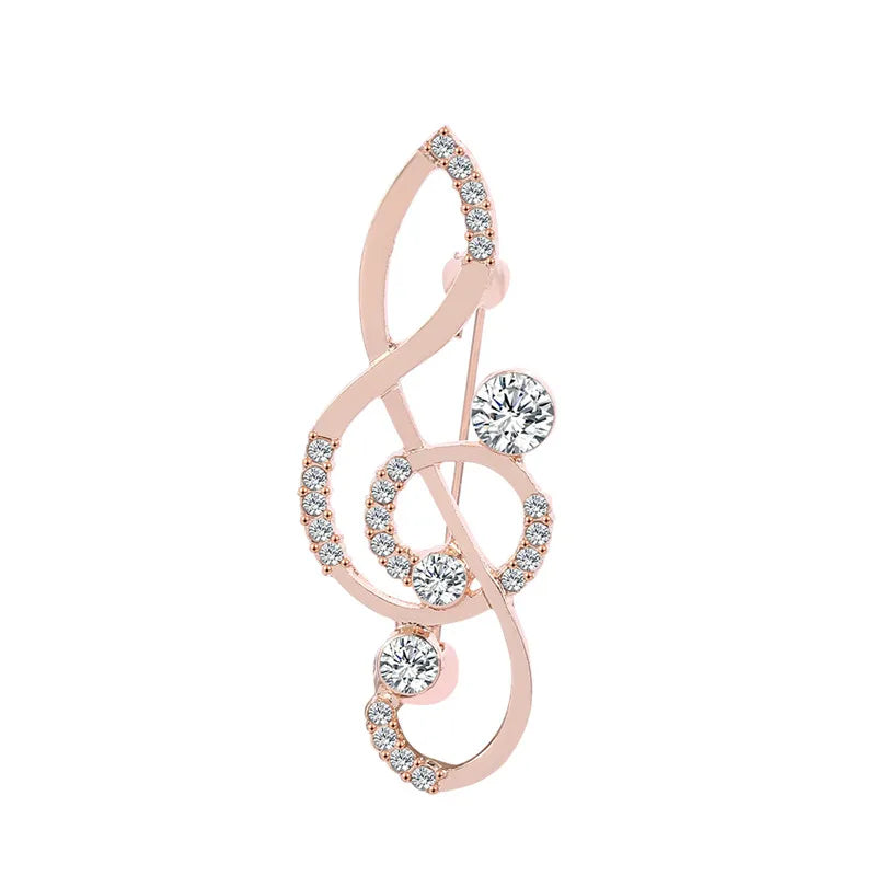 Rose gold treble clef note large brooch adorned with austrian crystals for jewelry party dress and scarf decoration