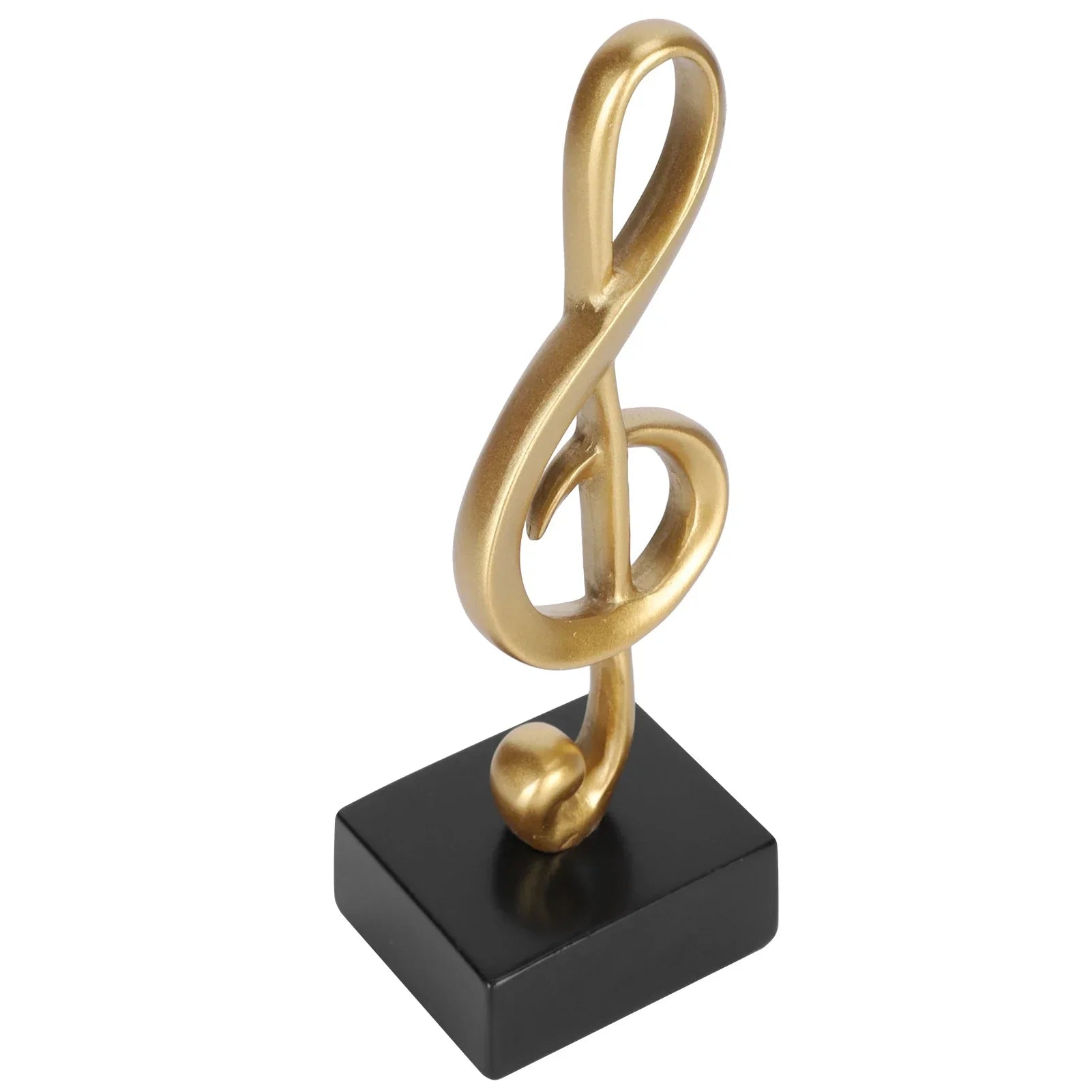 Golden treble clef music note statue made of synthetic resin sculpture home decor on black square base for office study room