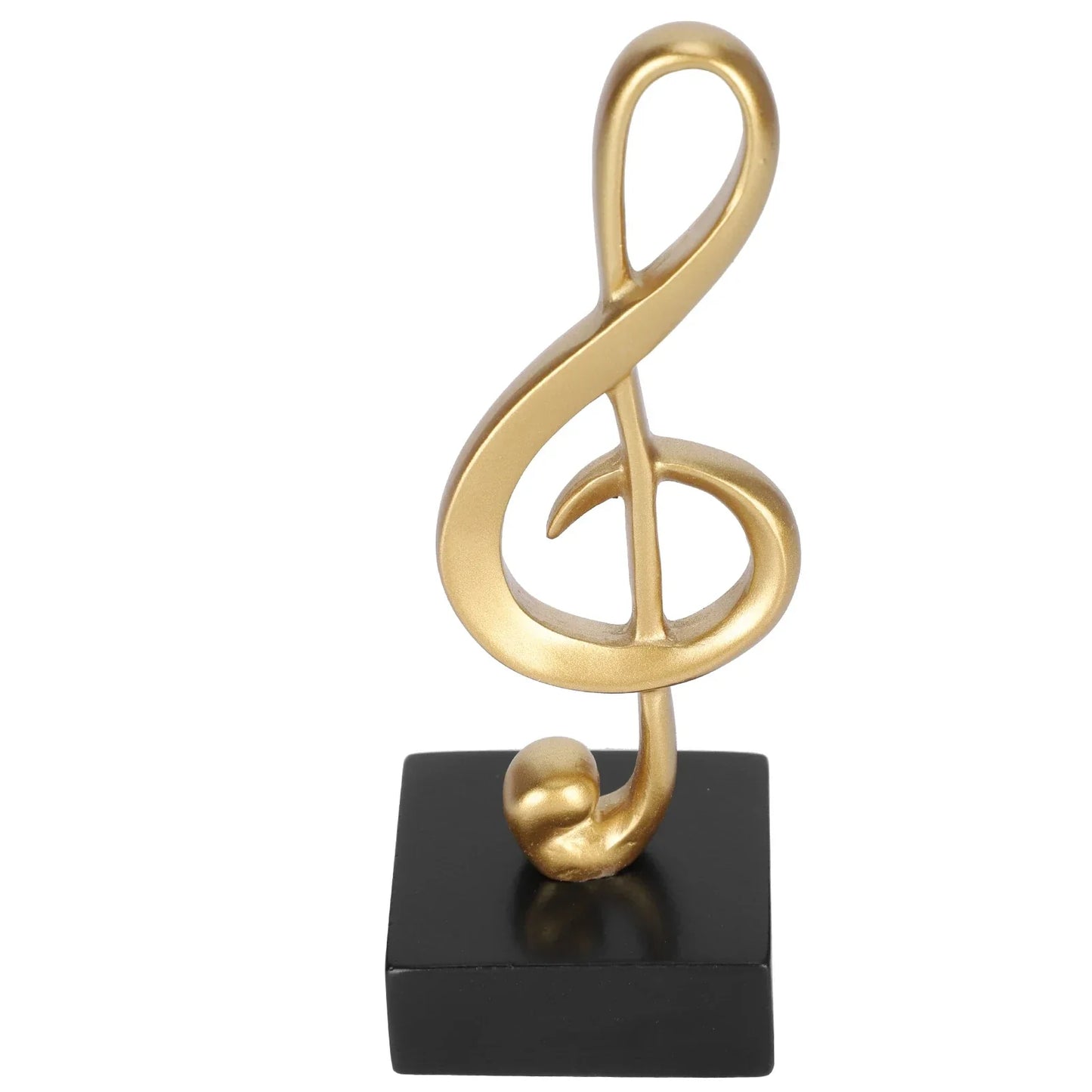 Golden treble clef music note statue synthetic resin golden sculpture home decor on black base for study room or office