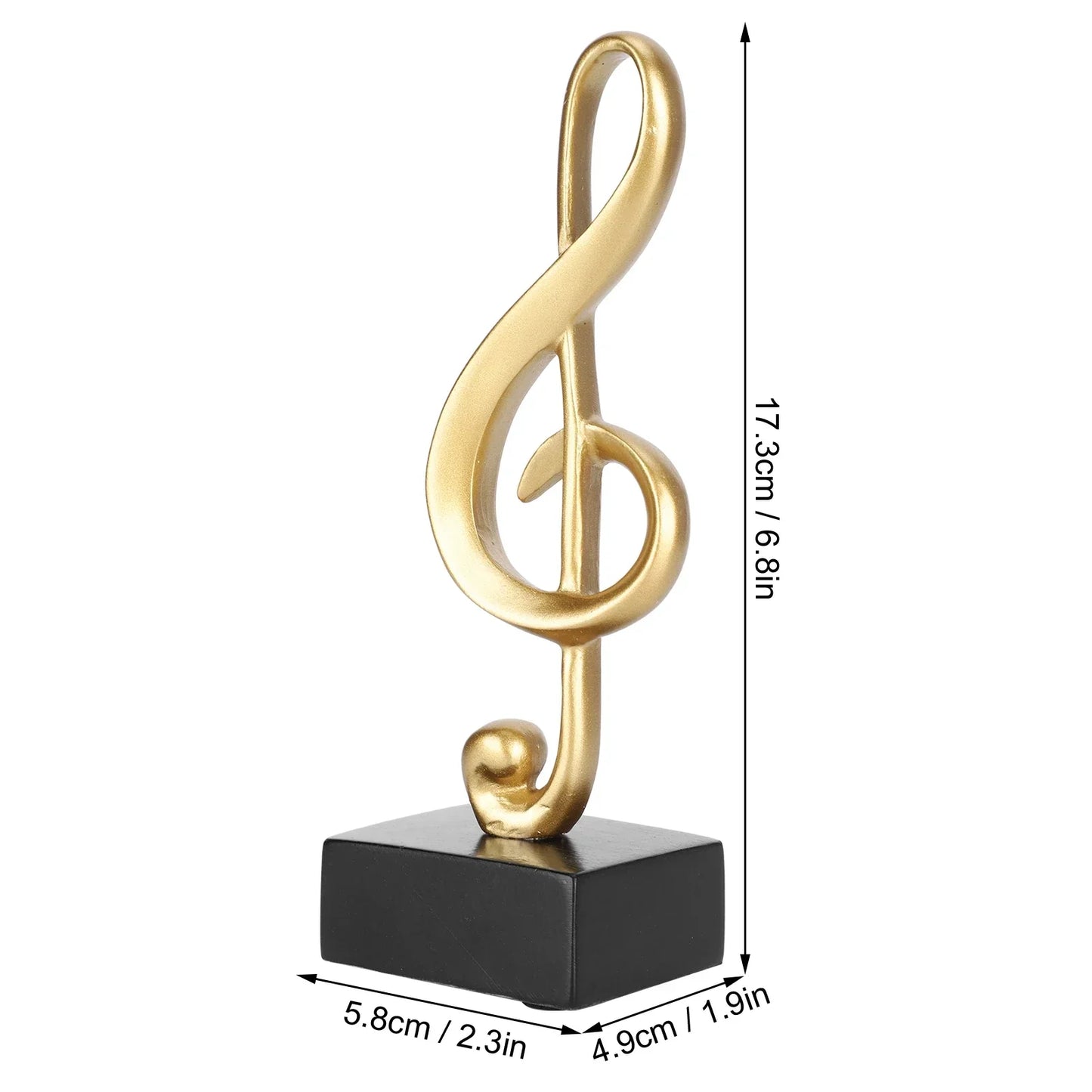 Golden treble clef music note statue synthetic resin golden sculpture home decor on matte black base for study room office