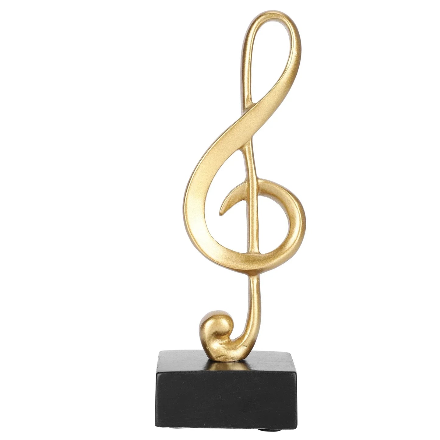 Golden music note statue synthetic resin sculpture home decor with polished finish on matte black base for office study room