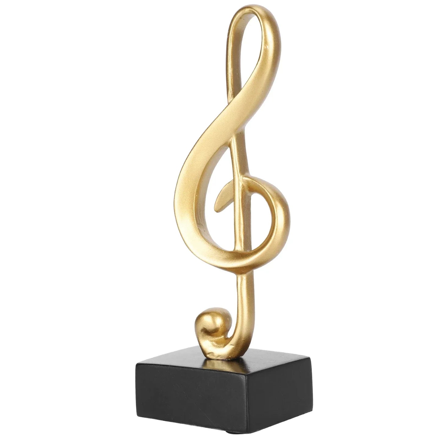 Golden treble clef music note statue synthetic resin sculpture home decor on matte black base for study room or office