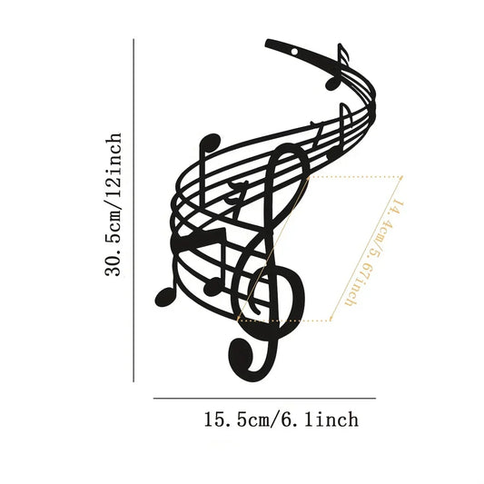 Black metal wall decor featuring intricate music notes wall design with treble clef signs hanging sculpture for home decor