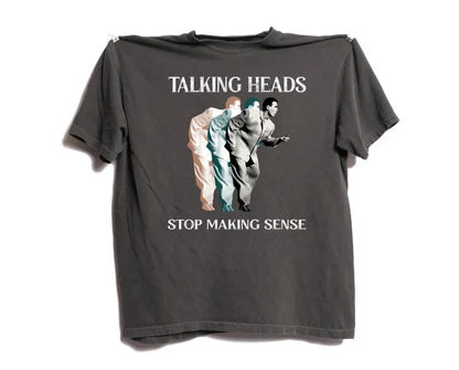 Dark gray cotton music pattern t-shirt featuring talking nonsense rapper band graphic stop talking nonsense text