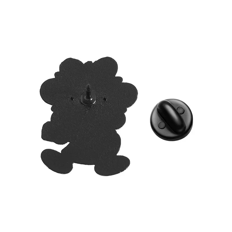 Black metal lapel badge funny featuring a cartoon character with curly hair from berri game role collection