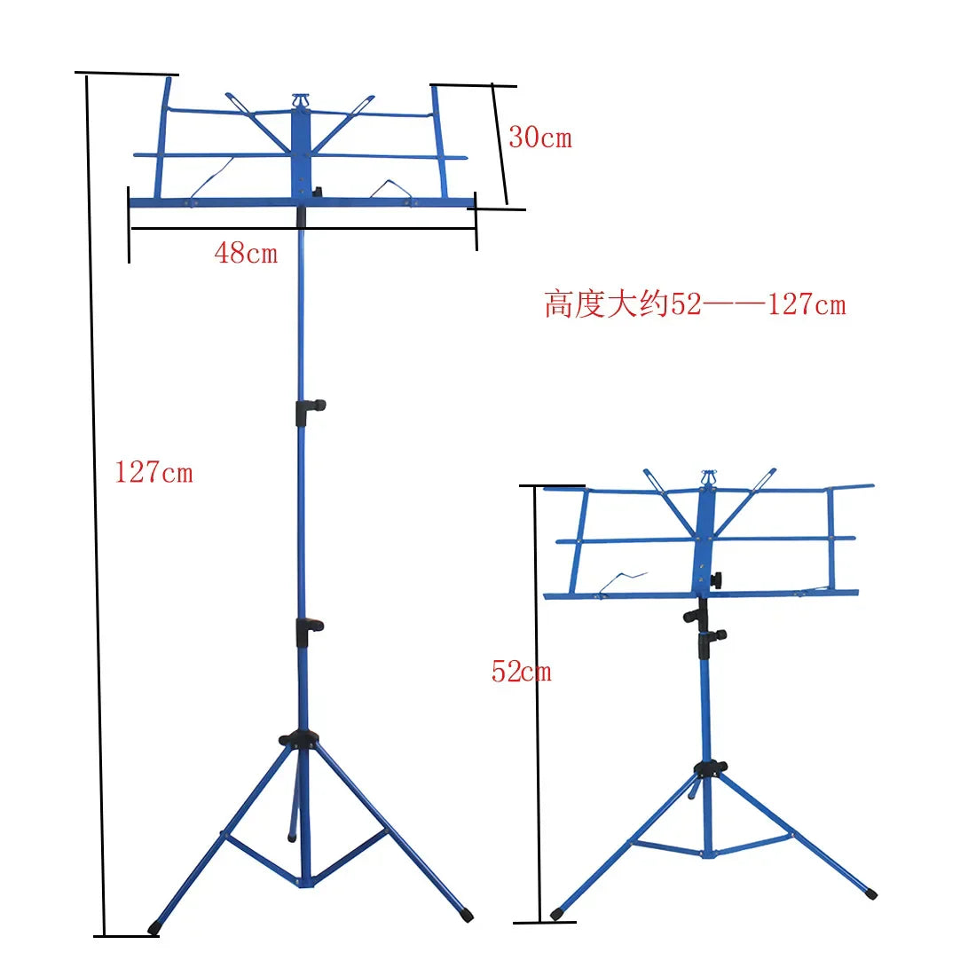 Blue metal music sheet stand with bag height adjustable feature and stainless steel tripod stand holder base
