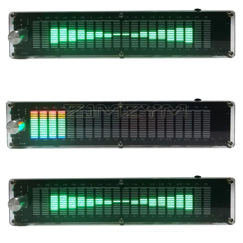 Green led music spectrum dynamic audio level meter with metallic knob black casing for dc7-24v mode dsp equalizer