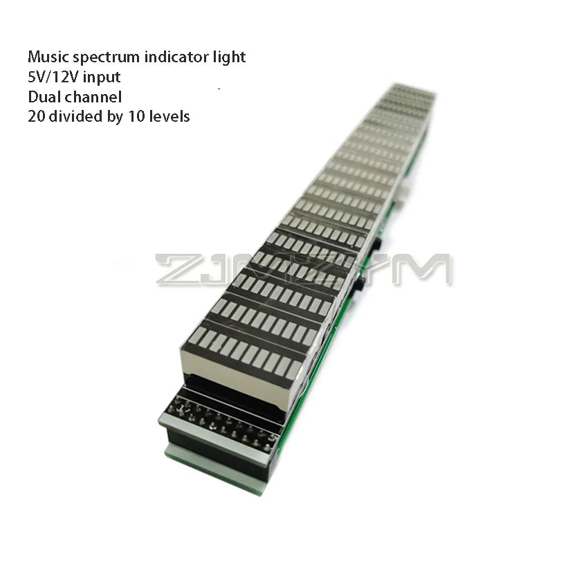 A sleek rectangular music spectrum dynamic level indicator with green circuit board and black led segments for dc7-24v mode dsp equalizer
