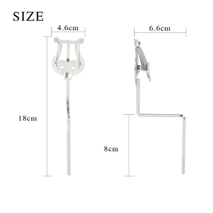 Silver-colored metal lyre-shaped music stand clarinet trumpet flute winds with sleek minimalist design for portable use