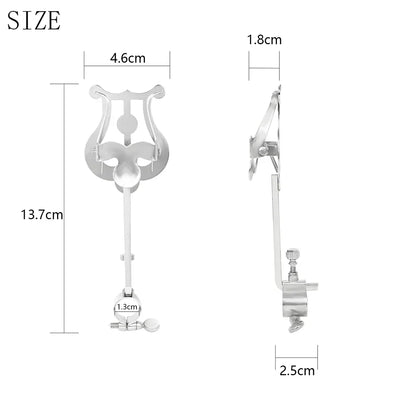 Silver metal lyre-shaped music stand clarinet clamp with adjustable mechanism for winds saxophone baritone use