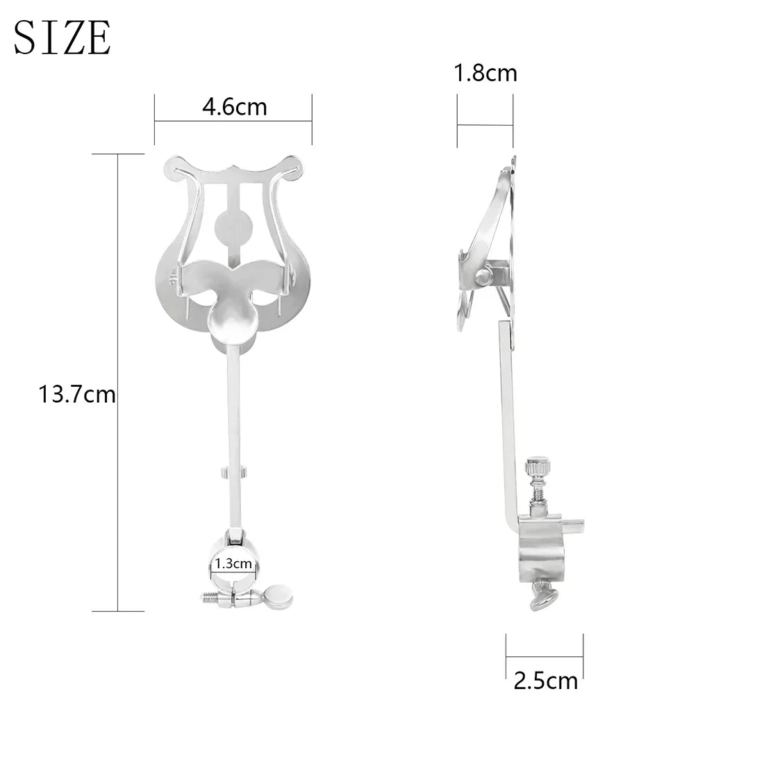 Silver metal lyre-shaped music stand clarinet clamp with adjustable mechanism for trumpet flute winds accessories