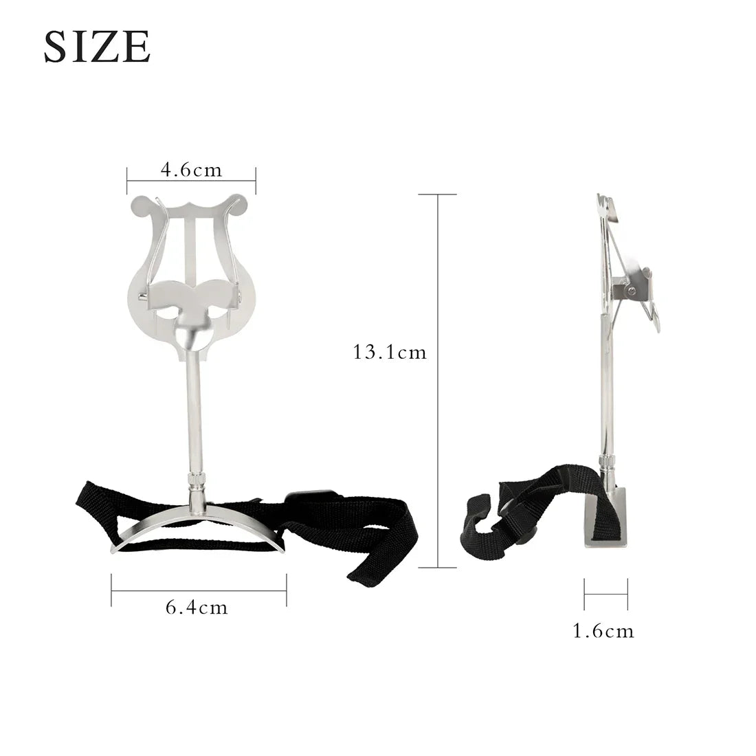 Silver lyre-shaped music stand clarinet with black adjustable straps for trumpet flute winds portable use