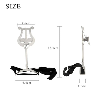 Silver lyre-shaped music stand clarinet with black adjustable straps for winds saxophone baritone trumpet use