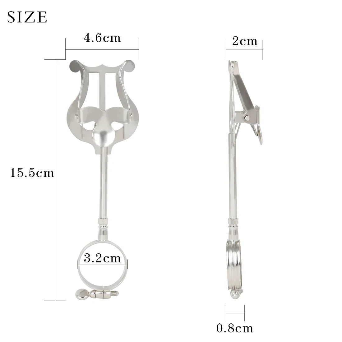 Silver metal lyre-shaped music stand clarinet with circular base and adjustable clamp for winds saxophone baritone use